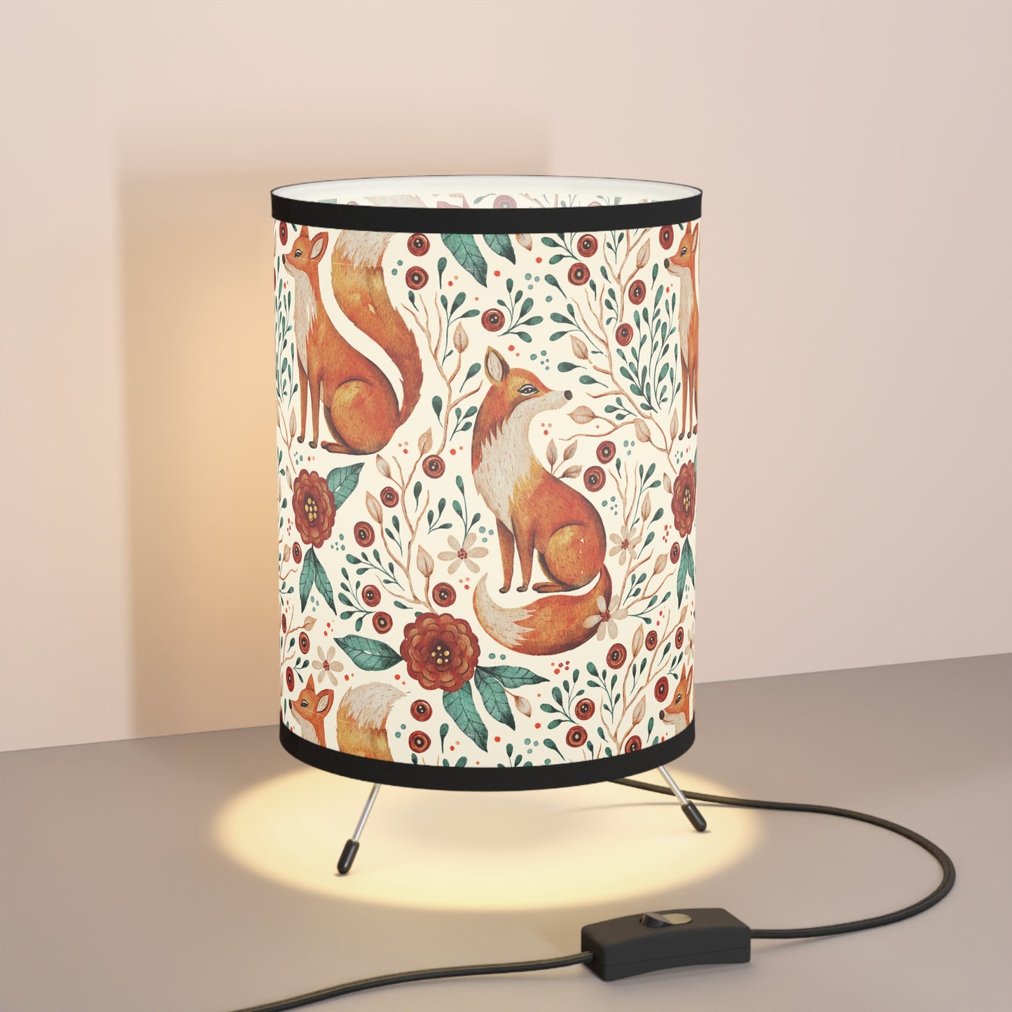 Whimsical Fox Tripod Lamp - High-Res Printed Shade for Cozy Decor