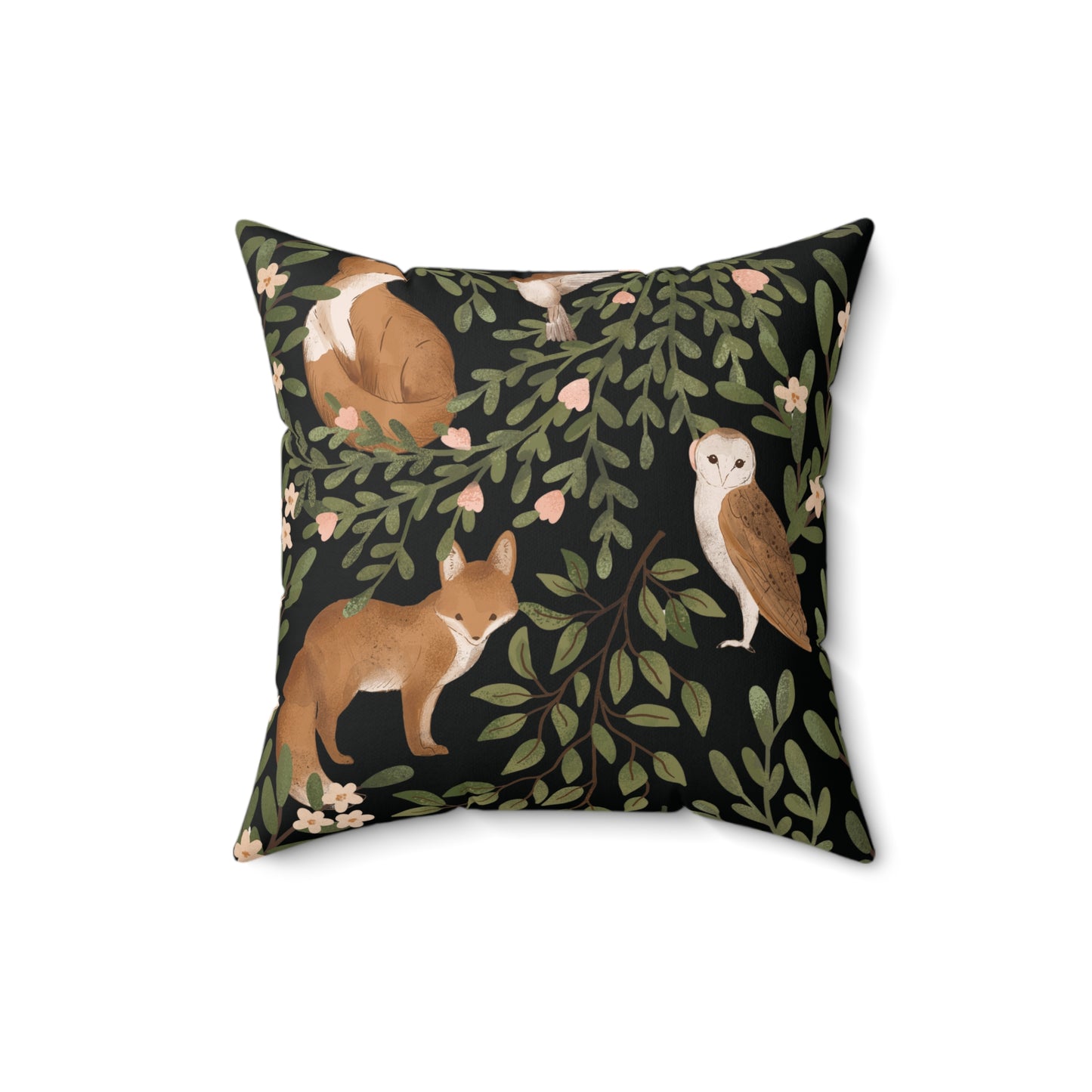 Little Fox & Owl – Woodland Charm of Spun Polyester Square Pillow