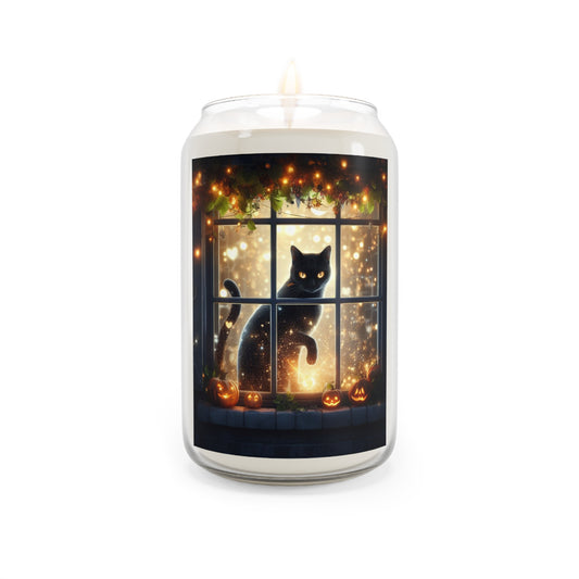 Scented Soy Candle - Black Cat Window, Cozy Atmosphere, Halloween Decor, Gift for Cat Lovers, Relaxation Essential, Home Fragrance