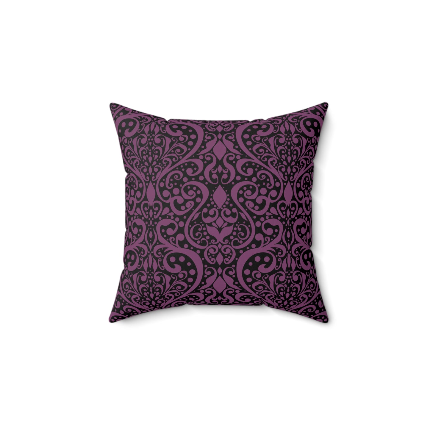 Velvet Orchid Reverie Throw Pillow – Vibrant Purple & Mauve Blossoms on Black & Damask Square Accent Throw Pillow, Home Decor Accent, Gift for Her, Cozy Living Room, Throw Pillow, Modern Couch Cushion