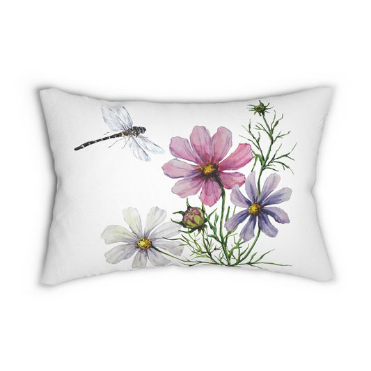 Floral and Meadow Dragonfly Lumbar Pillow - Nature-Inspired Home Decor, Cozy Sofa Cushion, Gift for Plant Lovers, Spring Decoration, Botanical Pillow