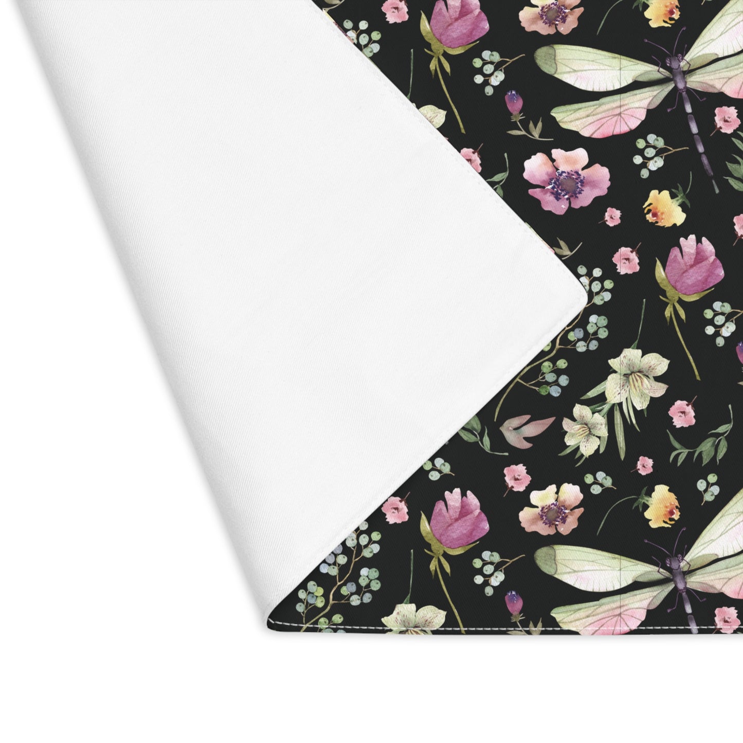Placemat - Whimsy in Bloom Dragonflies & Floral Elegance Design - Black