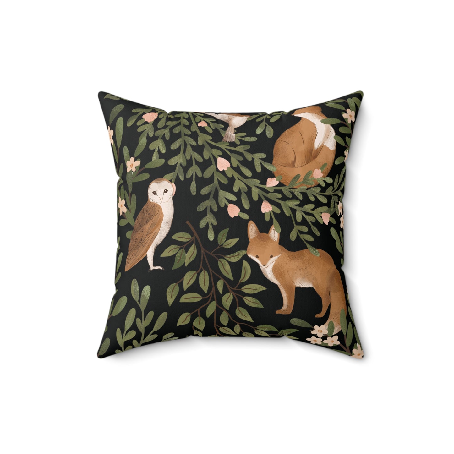 Little Fox & Owl – Woodland Charm of Spun Polyester Square Pillow