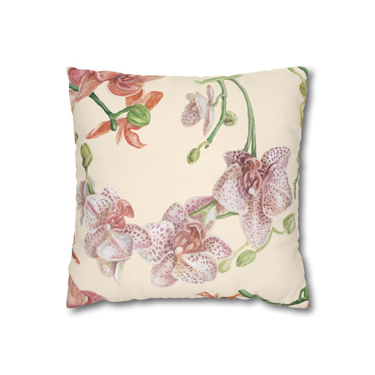 Orchid Floral Square Pillowcase, Decorative Pillow Cover for Home Decor, Elegant Throw Pillow, Gift for Flower Lovers, Couch Pillow, Spring Decor