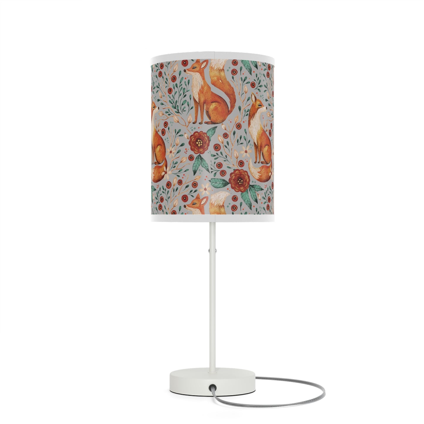 Whimsical Fox Floral Table Lamp - Stylish Decorative Lighting for Cozy Spaces - Light Grey