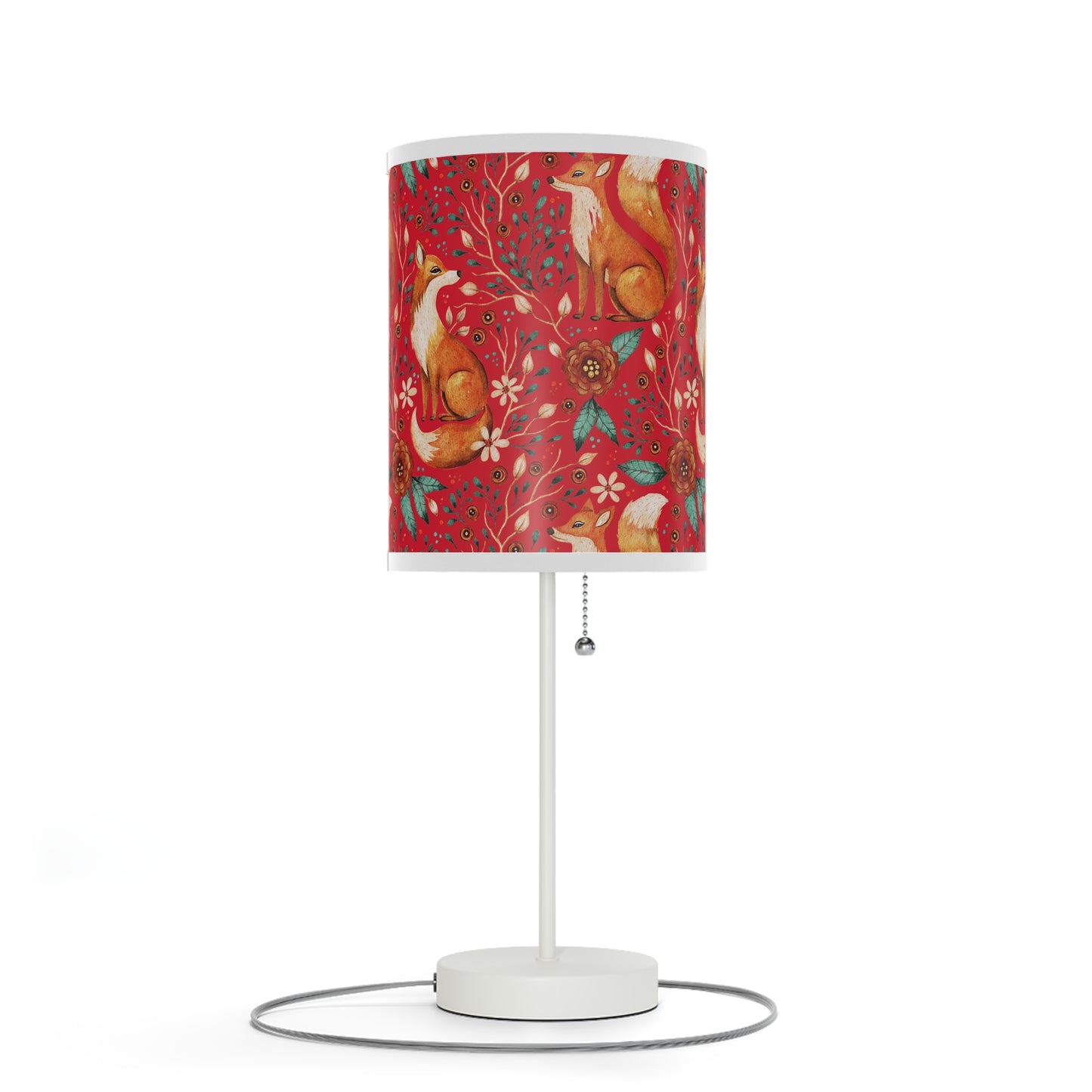 Whimsical Fox Floral Table Lamp - Stylish Decorative Lighting for Cozy Spaces - Dark Red