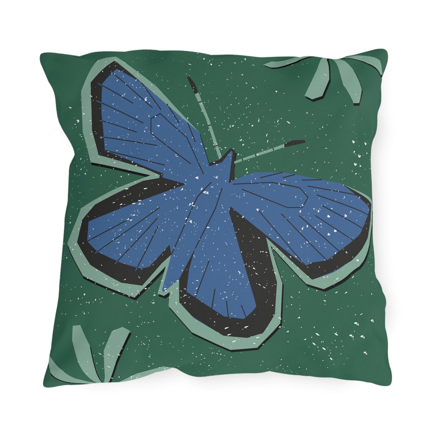 Outdoor Pillow - Blue Butterfly Rustic Matisse Inspired Back Design