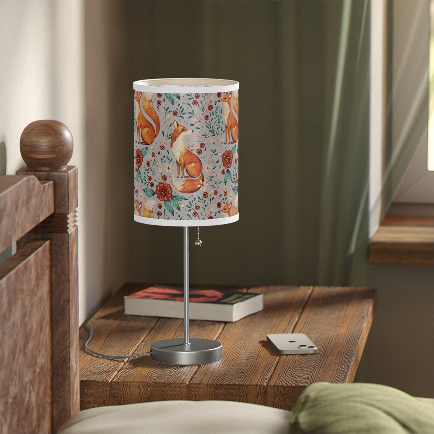 Whimsical Fox Floral Table Lamp - Stylish Decorative Lighting for Cozy Spaces - Light Grey
