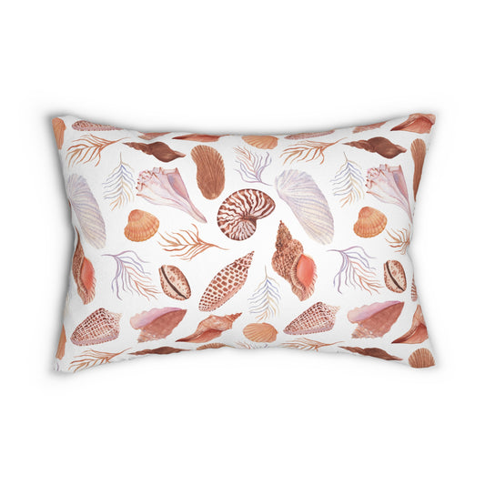 Coastal Charm Seashell Lumbar Pillow, Ocean Decor, Beach House Accent, Nautical Home Decor, Shell Print Cushion, Summer Vibes Pillow