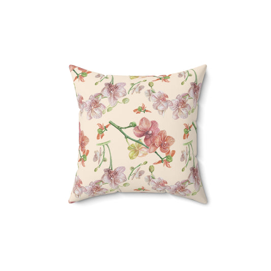 Exotic Orchids Floral with Ivory Background Decorative Pillow - Cozy Home Accent, Throw Pillow for Living Room, Gift for Her, Spring Decor, Elegant Cushion