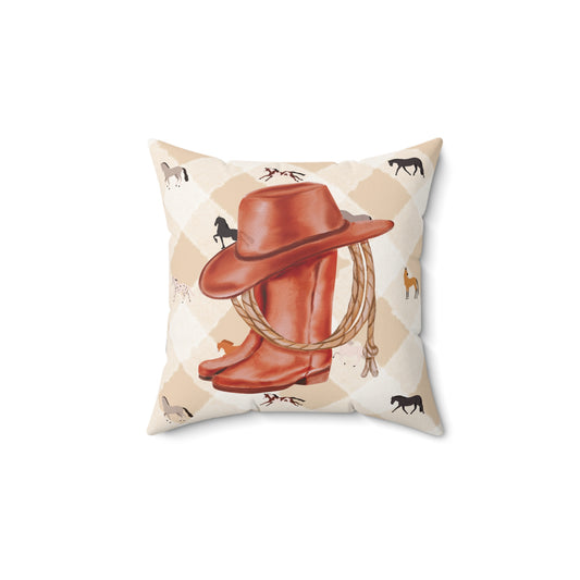 Rustic Cowgirl Square Accent Throw Pillow, Equestrian Decor, Western Home Accent, Horse Lover Gift, Farmhouse Cushion, Country Style Pillow
