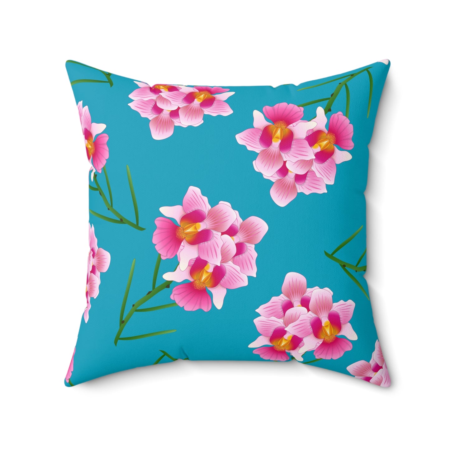 Tropical Bloom Reversible Throw Pillow – Pink Orchids & Turquoise with Sunny Yellow Pattern Accent Pillow for Home Decor, Cushion, Throw Pillow, Living Room Decor, Gift Ideas, Modern Home Accessories