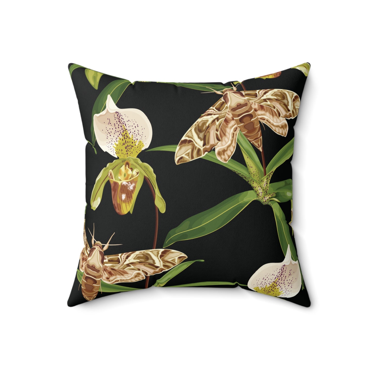 Venus Slipper Orchid Botanical & Geometric Square Accent Throw Pillow | Decorative Cushion, Home Decor, Gift Idea, Nature Theme, Modern Design