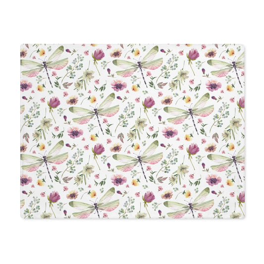 Placemat - Whimsy in Bloom Dragonflies & Floral Elegance Design - Available in Four Elegant Hues