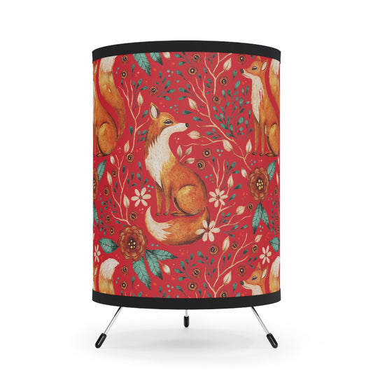 Whimsical Fox Tripod Lamp - High-Res Printed Shade for Cozy Decor - Deep Red