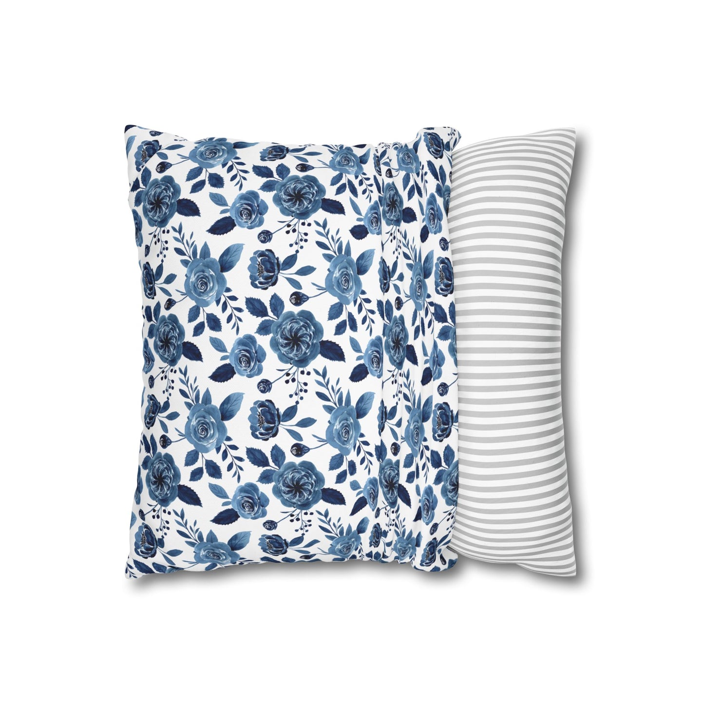 Floral Blue Canvas Pillowcase, Decorative Cushion Cover for Home Decor, Gifts for Her, Throw Pillow Cover, Cozy Living Room Accent