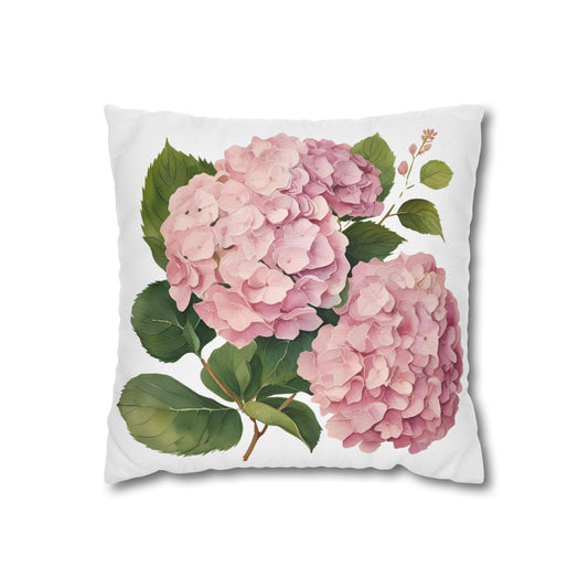 Tri Blushing Pink Floral Hydrangea Square Pillowcase - Cozy Home Decor