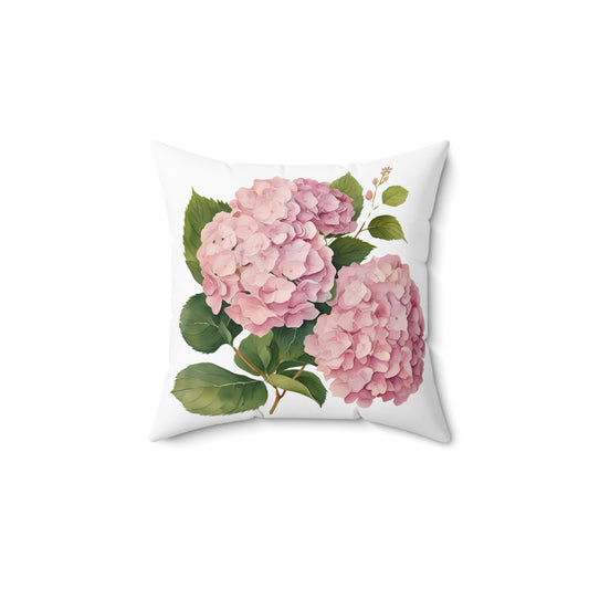 Tri Blushing Pink Hydrangeas of Spun Polyester Square Pillow