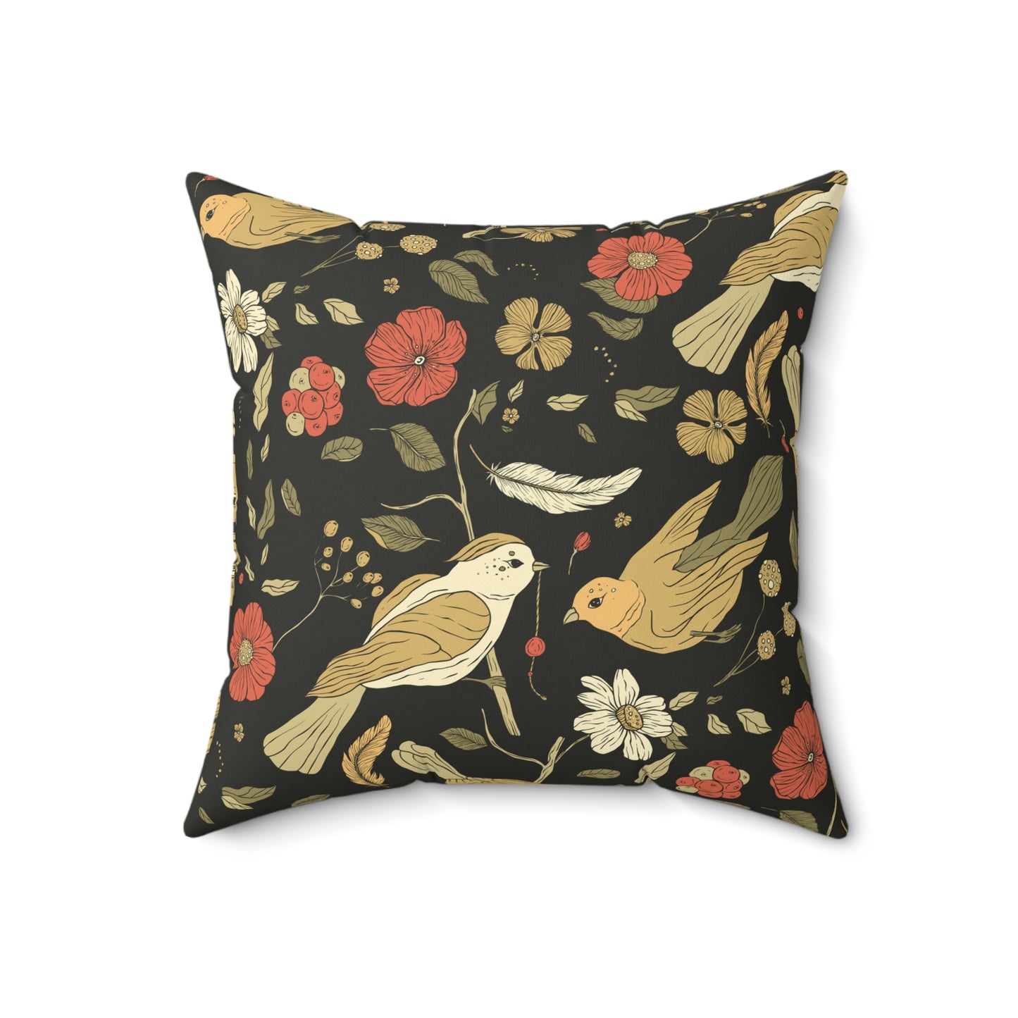 Throw Pillow Songbirds Eating Berries Chic Decorative Throw Pillow, Floral and Geometric Patterns, Cozy Home Accent, Stylish Cushion for Living Room, Unique Gift Idea