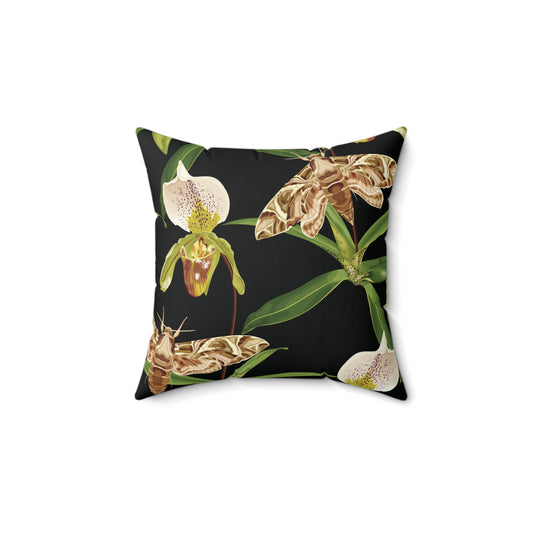 Venus Slipper Orchid Botanical & Geometric Square Accent Throw Pillow | Decorative Cushion, Home Decor, Gift Idea, Nature Theme, Modern Design