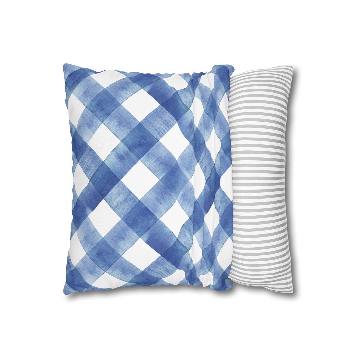 Blue Plaid Poly Canvas Pillowcase, Cozy Home Decor, Farmhouse Cushion, Throw Pillow Cover, Gift for Homeowners