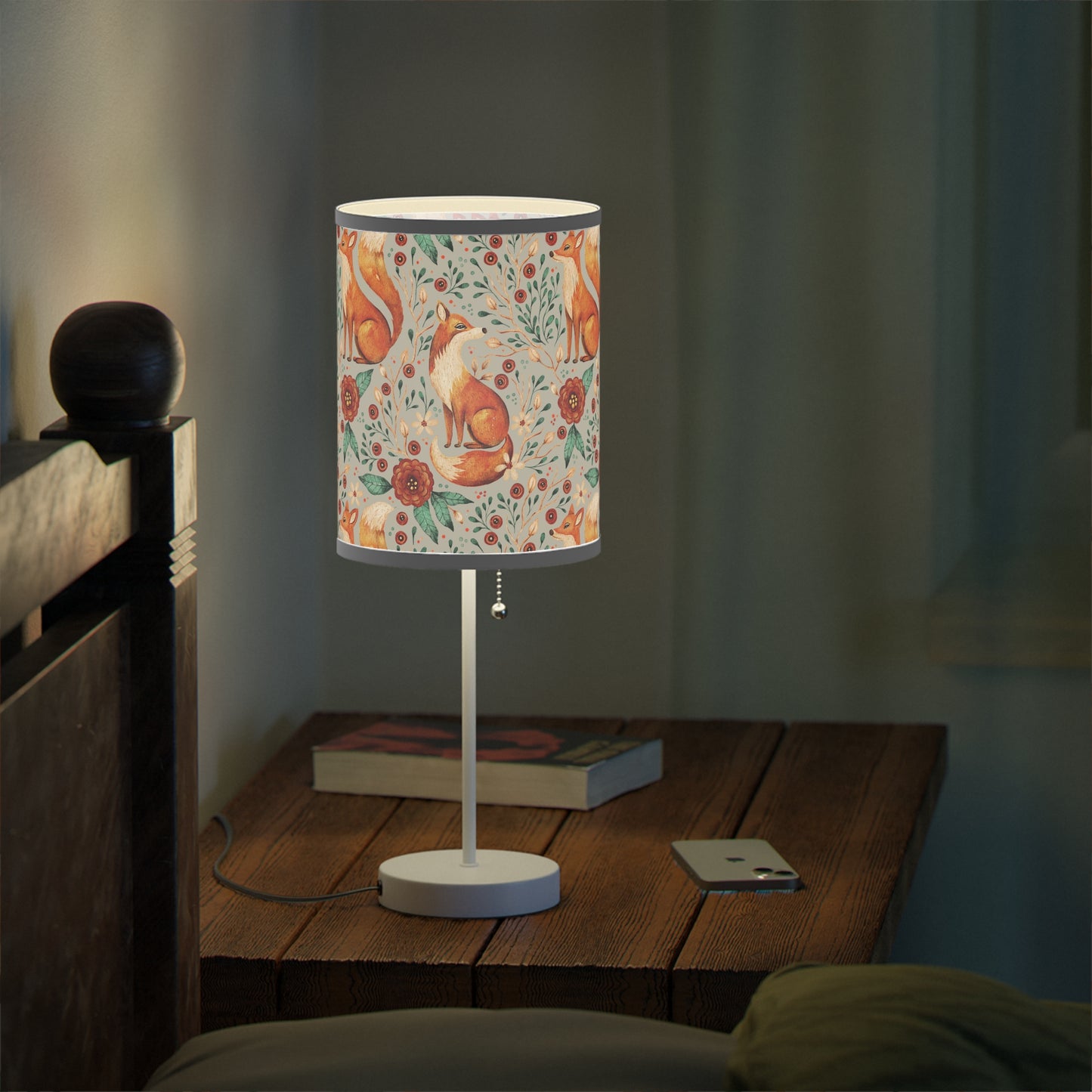 Whimsical Fox Floral Table Lamp - Stylish Decorative Lighting for Cozy Spaces - Light Grey