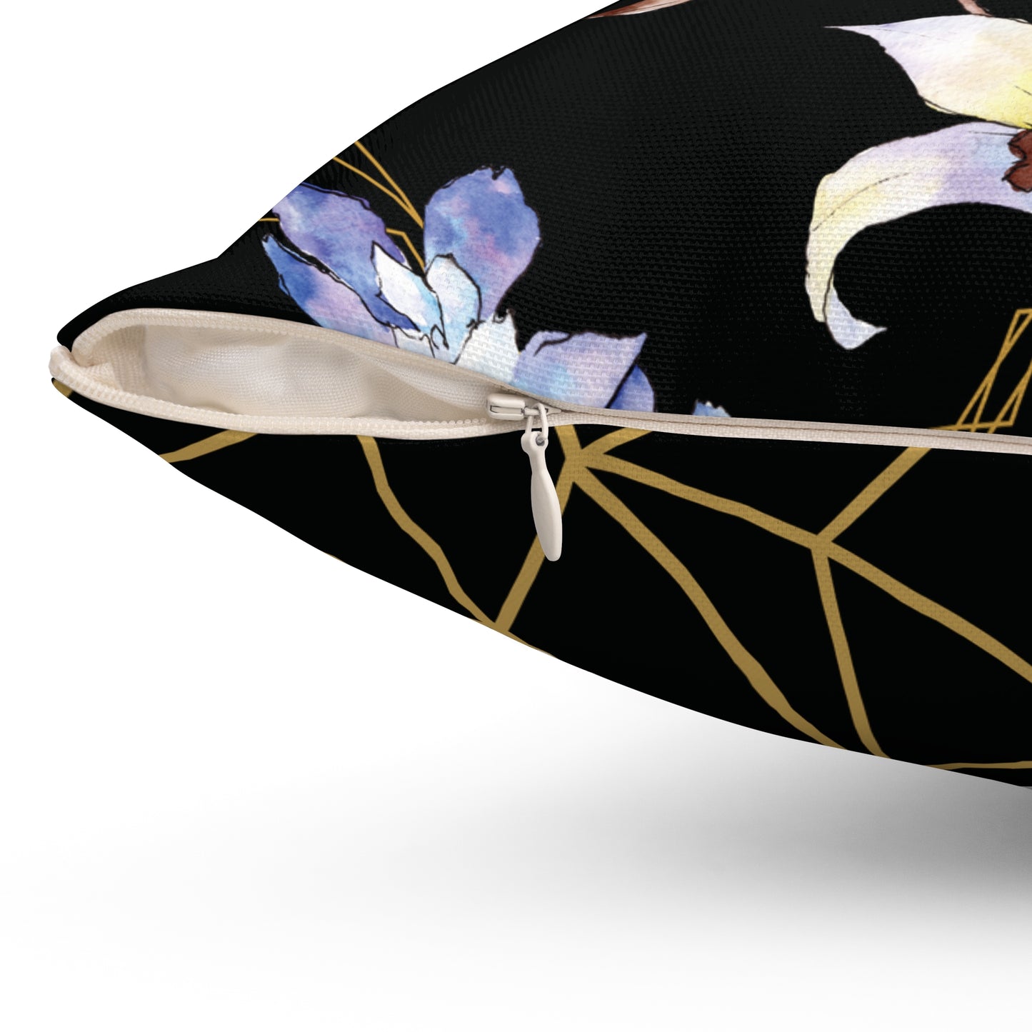 Lavender Elegance Reversible Throw Pillow – Orchid Blossoms & Gold Geometry Spun Polyester Square Pillow, Home Decor, Throw Pillow, Gift for Her, Living Room Cushion, Stylish Accent Pillow