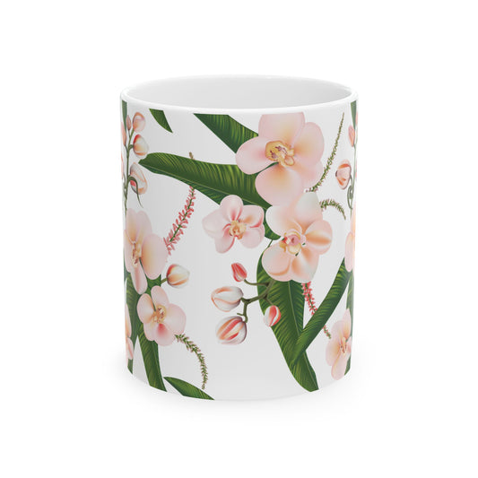 Floral Ceramic Mug, Orchid Coffee Cup, Tea Mug Gift, Botanical Drinkware, Nature Lover's Mug, Pink Flower Decor