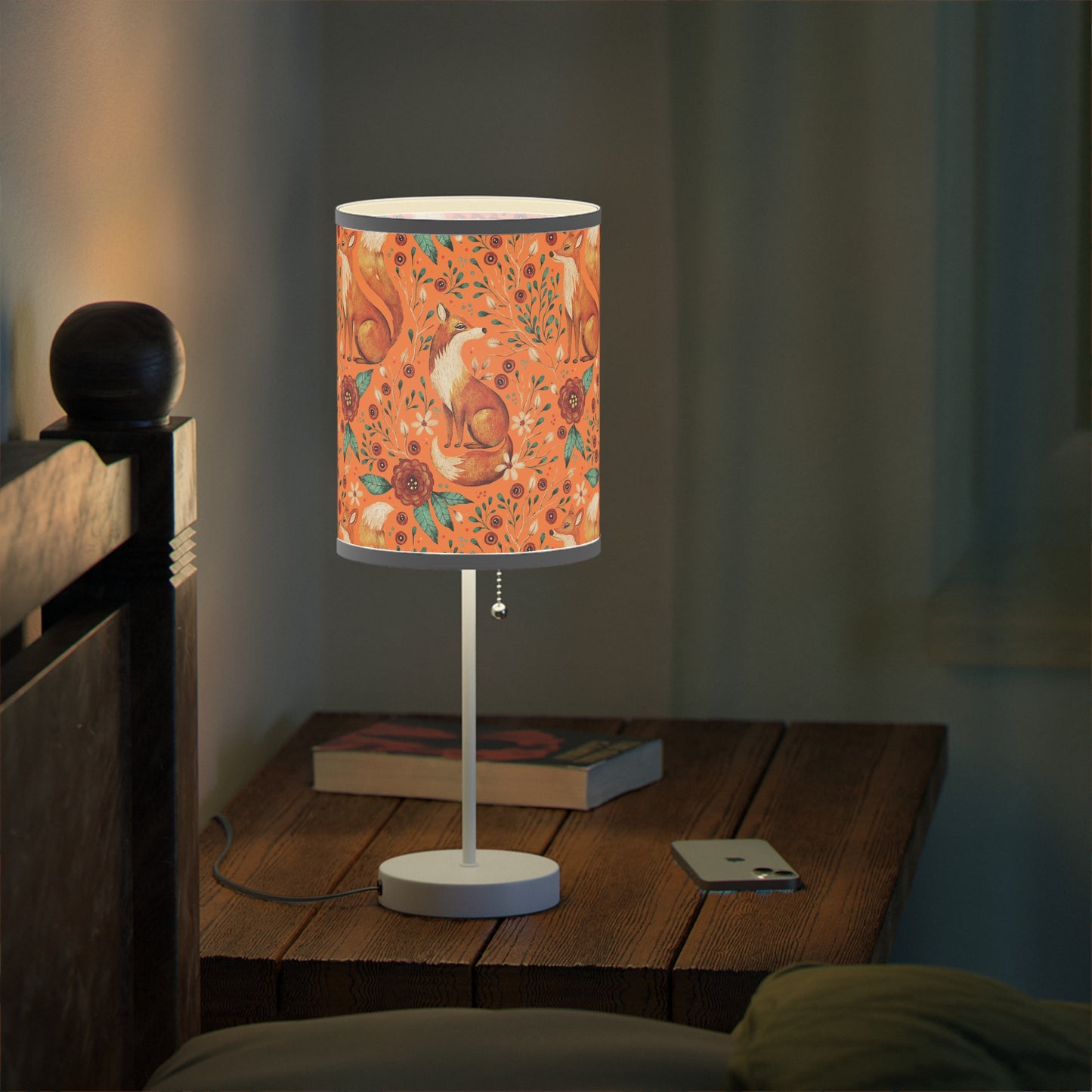 Whimsical Fox Floral Table Lamp - Stylish Decorative Lighting for Cozy Spaces - Sunset Orange