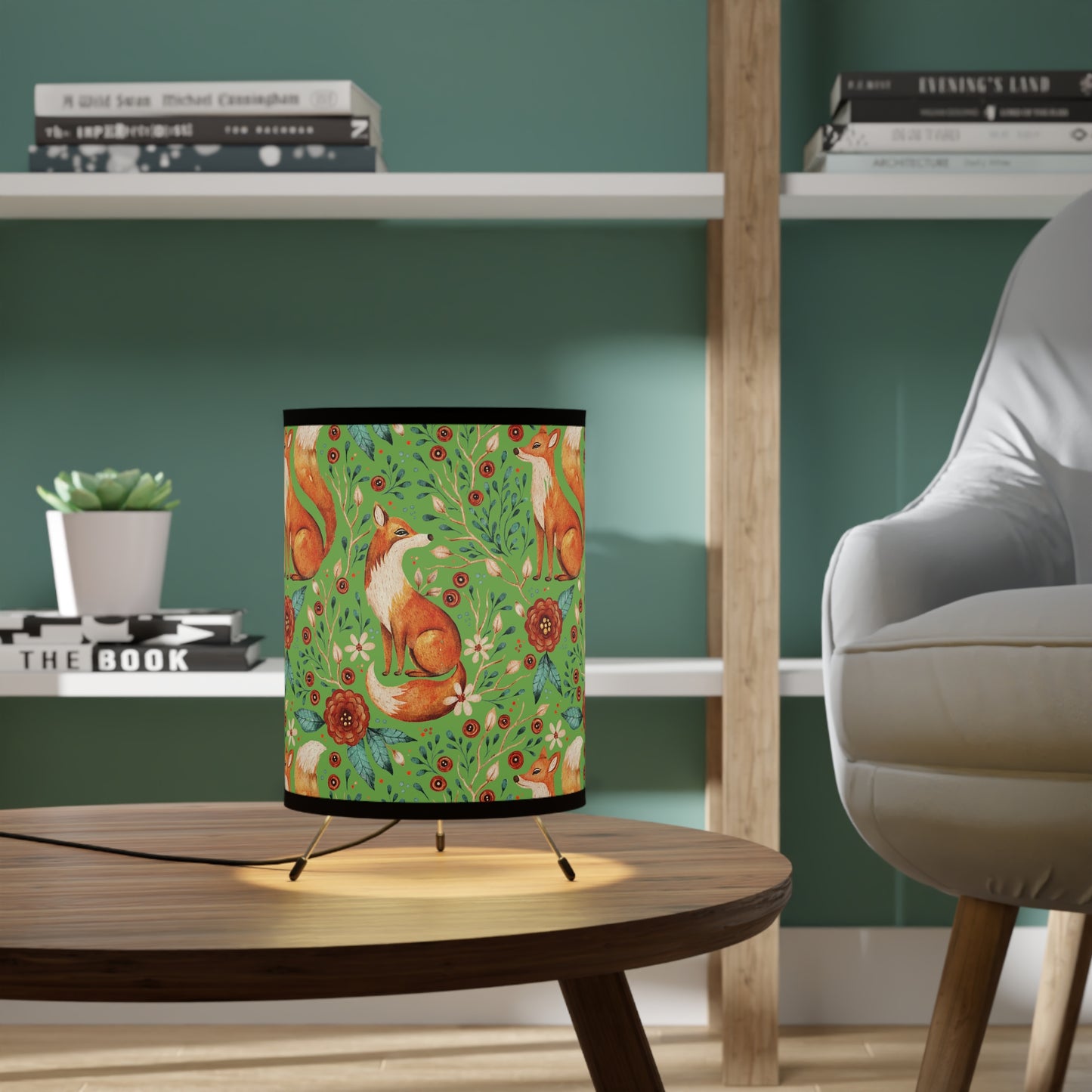 Whimsical Fox Tripod Lamp - High-Res Printed Shade for Cozy Decor