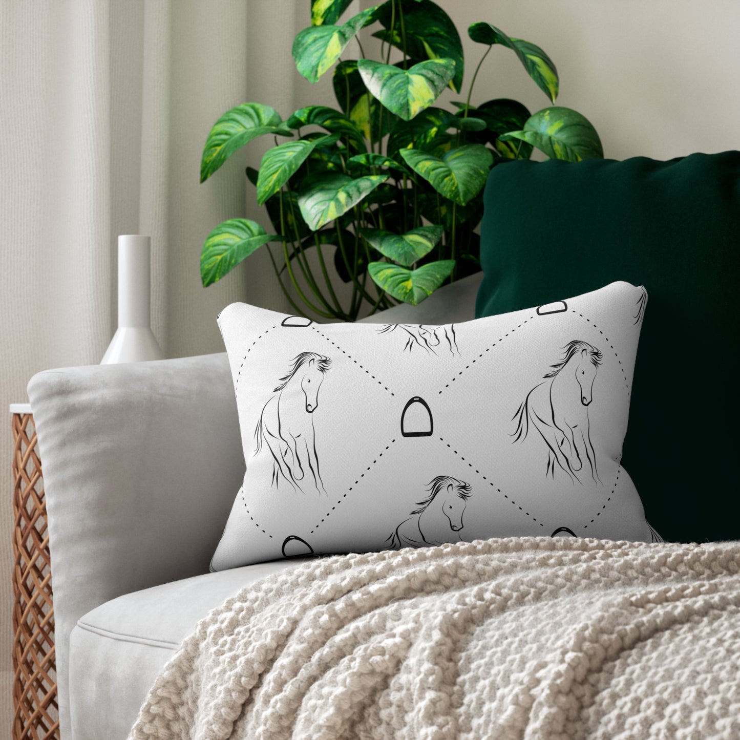 Equestrian Style Lumbar Pillow, Decorative Pillow for Horse Lovers, Home Decor, Gift for Equestrian, Cozy Cushion, Horse-Themed Pillow
