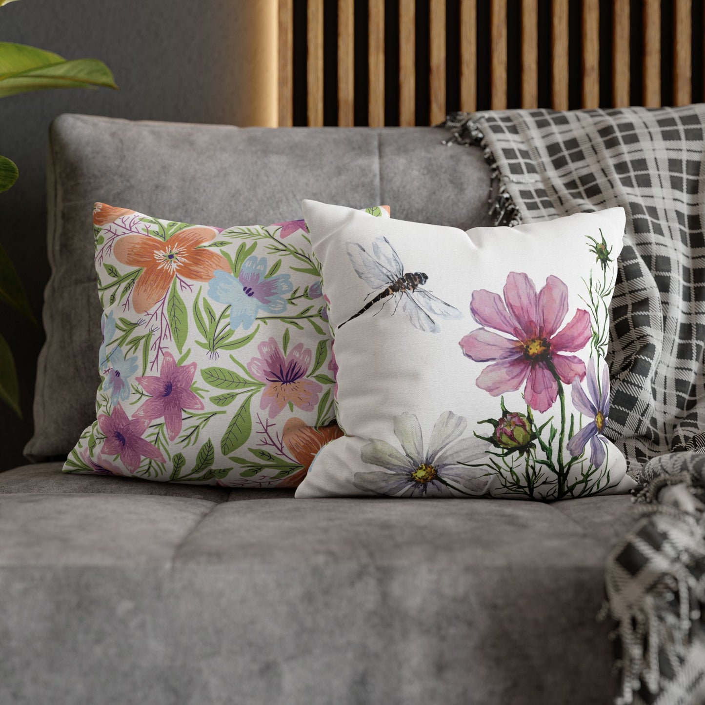 Floral Dragonfly Pillowcase, Cozy Home Decor, Boho Accent Pillows, Nature-Inspired Gift, Spring Decor