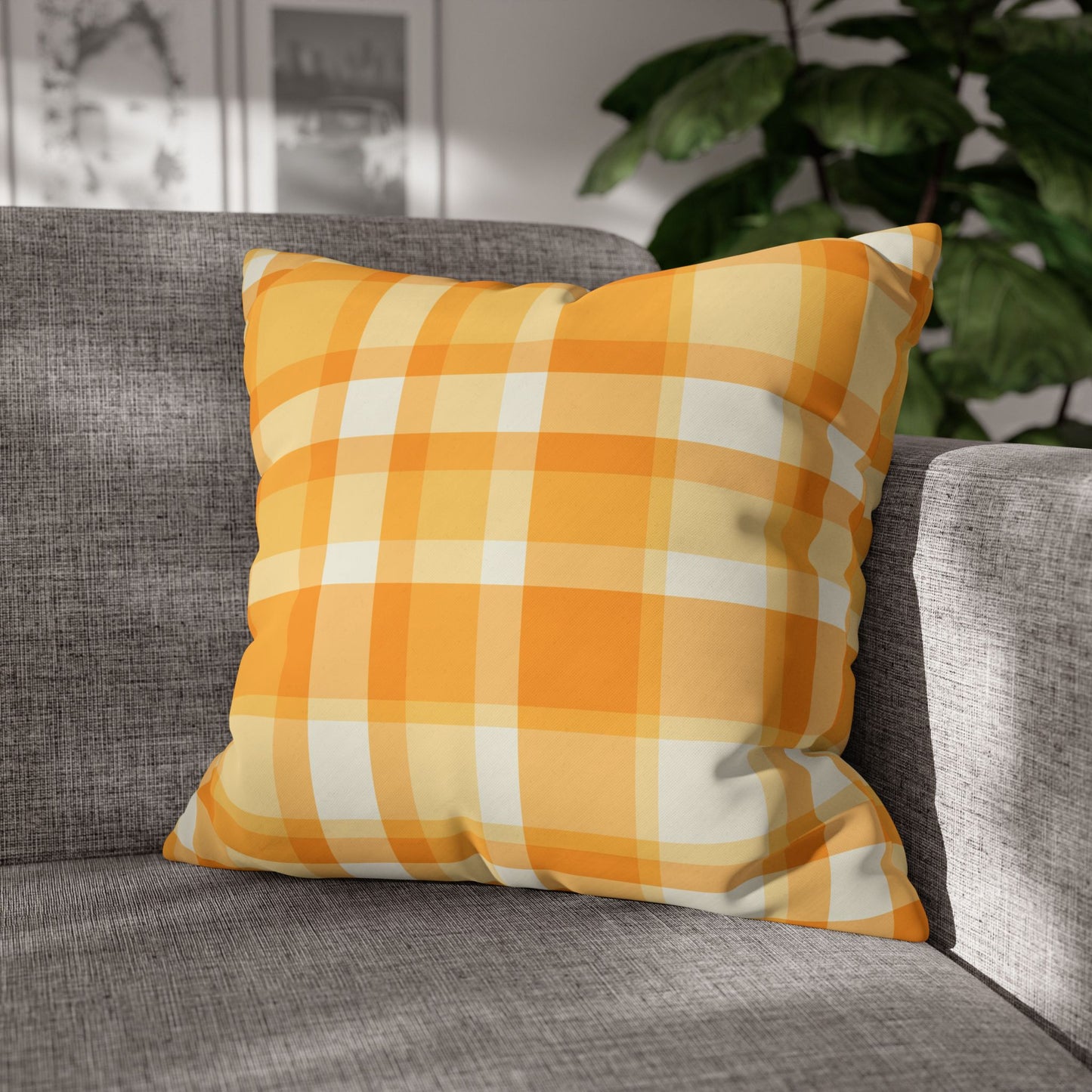 Sunshine Checkered Poly Canvas Pillowcase | Cozy Home Decor, Throw Pillow, Living Room Accent, Farmhouse Style, Seasonal Pillow