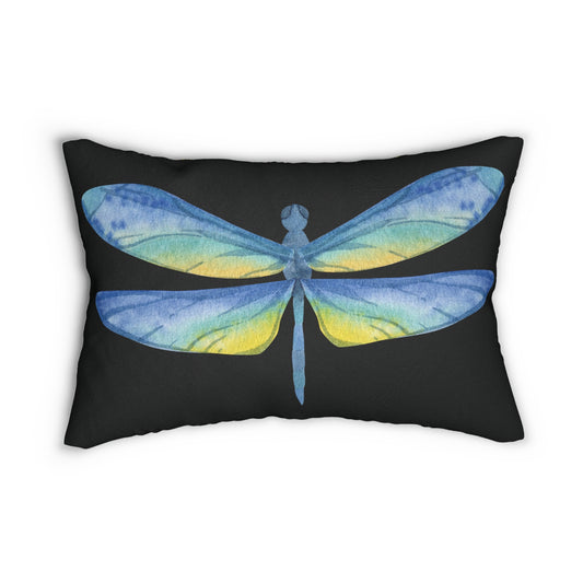 Midnight Watercolor Dragonfly Lumbar Pillow | Boho Home Decor, Modern Couch Cushion, Gift for Nature Lover, Artsy Throw Pillow