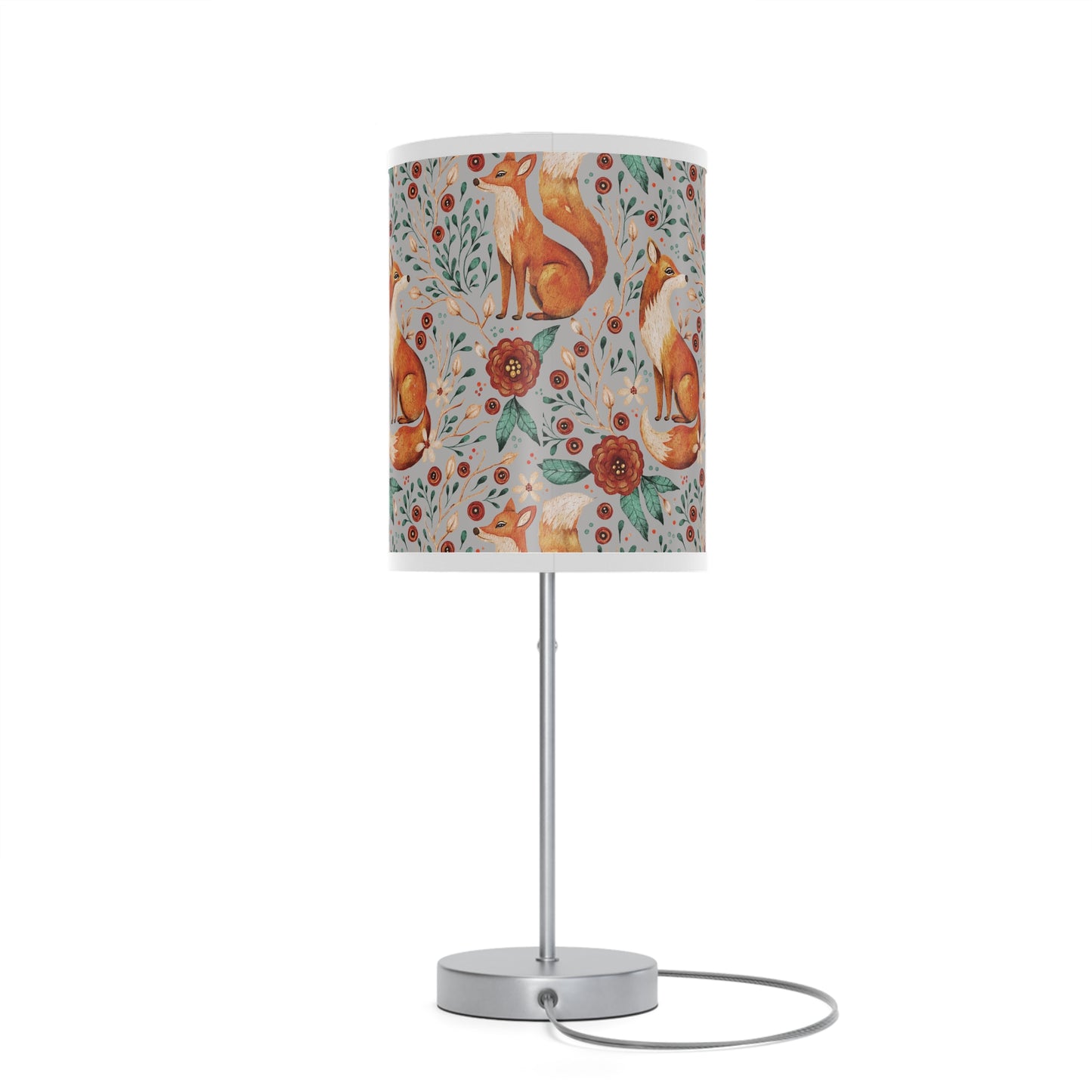 Whimsical Fox Floral Table Lamp - Stylish Decorative Lighting for Cozy Spaces - Light Grey