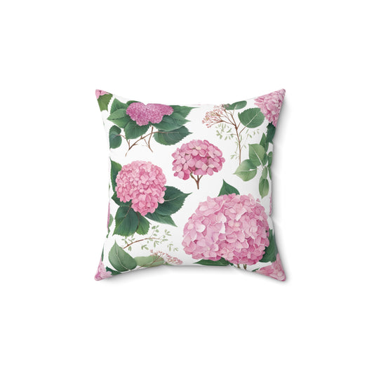 Blush Bloom – Pink Hydrangea Square Pillow