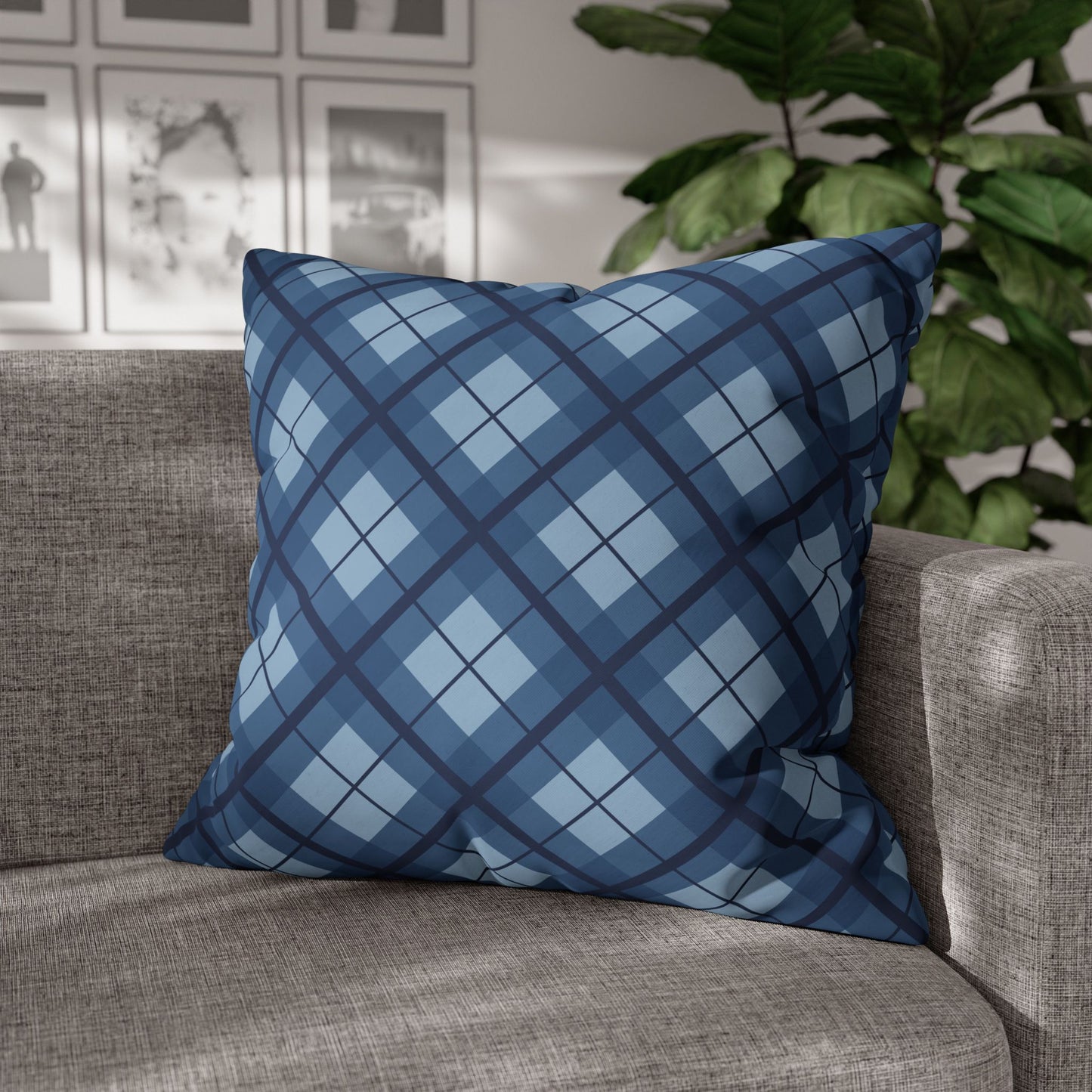 Plaid Poly Canvas Pillowcase, Cozy Home Decor, Throw Pillow, Couch Cushion, Living Room Accent, Nautical Gift, Birthday Decor