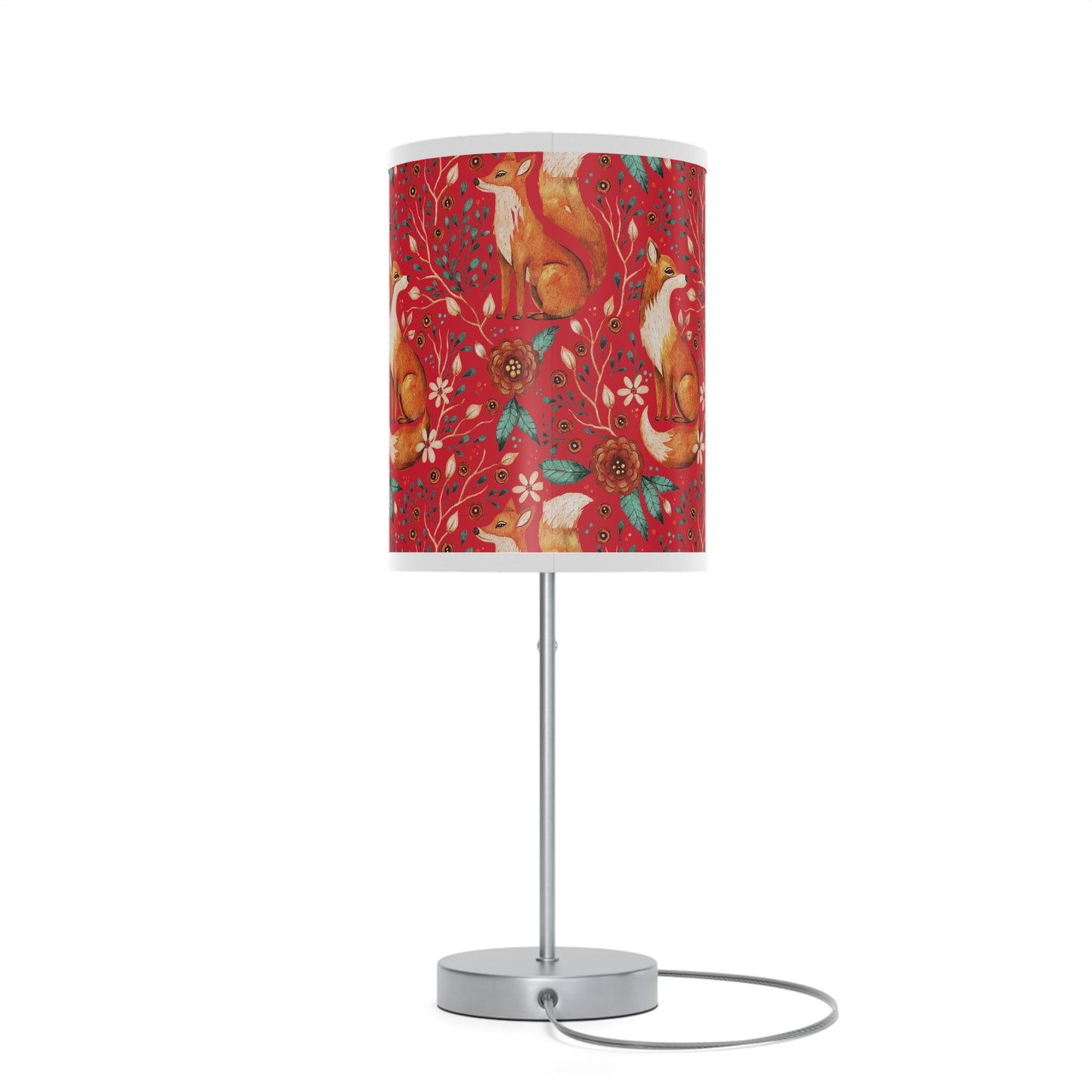 Whimsical Fox Floral Table Lamp - Stylish Decorative Lighting for Cozy Spaces - Dark Red