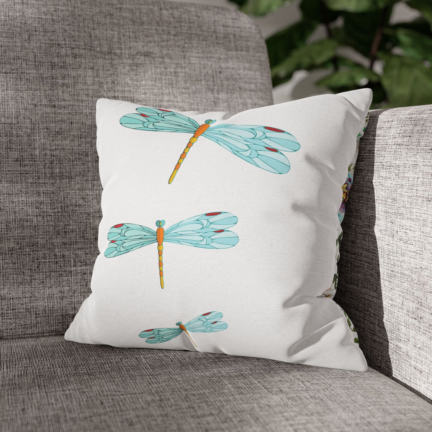 Dragonfly Turquoise and Red Kissed Decor Pillowcase, Home Accent, Gift for Nature Lovers, Bohemian Style, Cozy Living Room Cushion