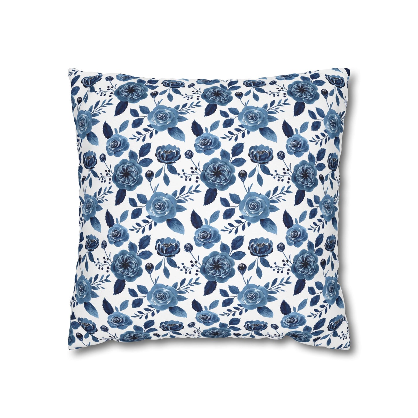 Floral Blue Canvas Pillowcase, Decorative Cushion Cover for Home Decor, Gifts for Her, Throw Pillow Cover, Cozy Living Room Accent