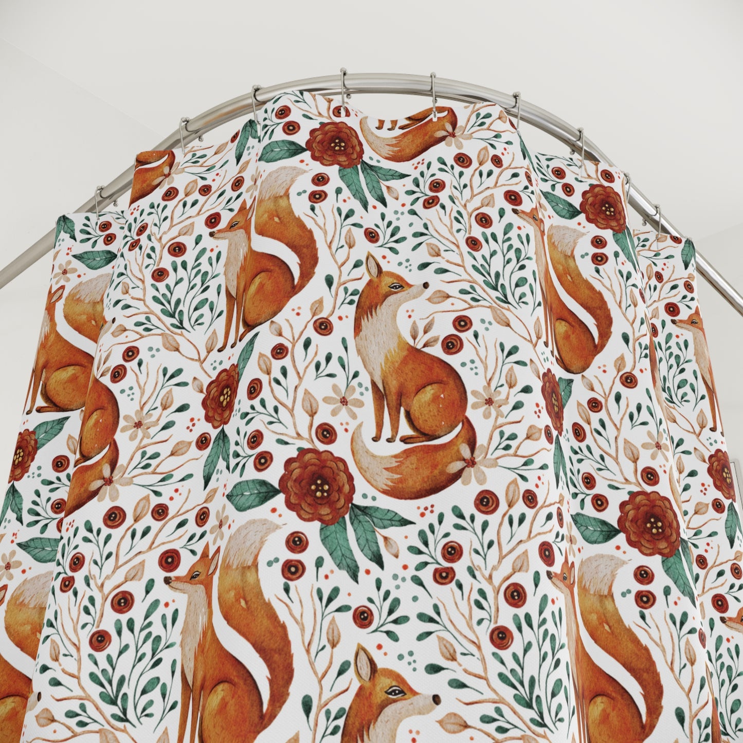 Whimsical Fox Shower Curtain - Nature-Inspired Bathroom Decor - White
