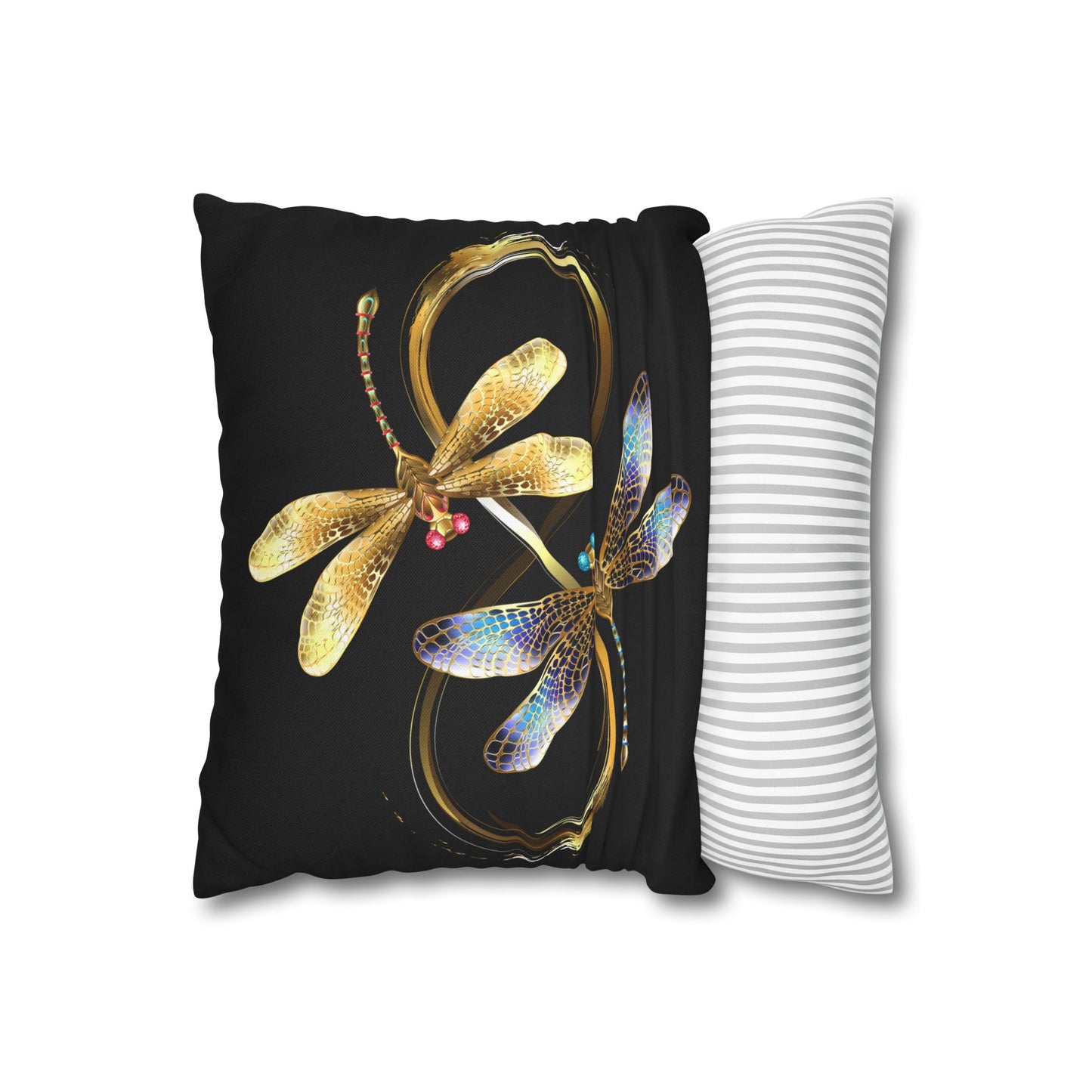 Elegant Black and Gold Blue Touched  Dragonfly Pillowcase, Home Decor, Gift for Nature Lovers, Decorative Cushion Cover, Insect Art for Bedrooms