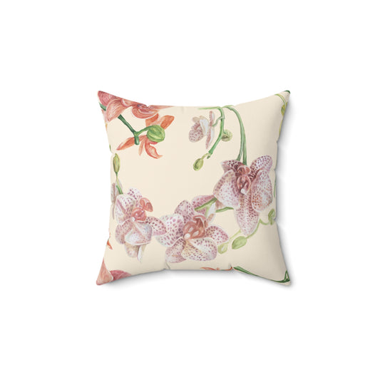 Coral Serenity Orchid Throw Pillow – Classic Blossoms with Vintage Pattern Back Home Decor, Vintage Style Throw Pillow, Cozy Cushion, Mother's Day Gift, Living Room Accent