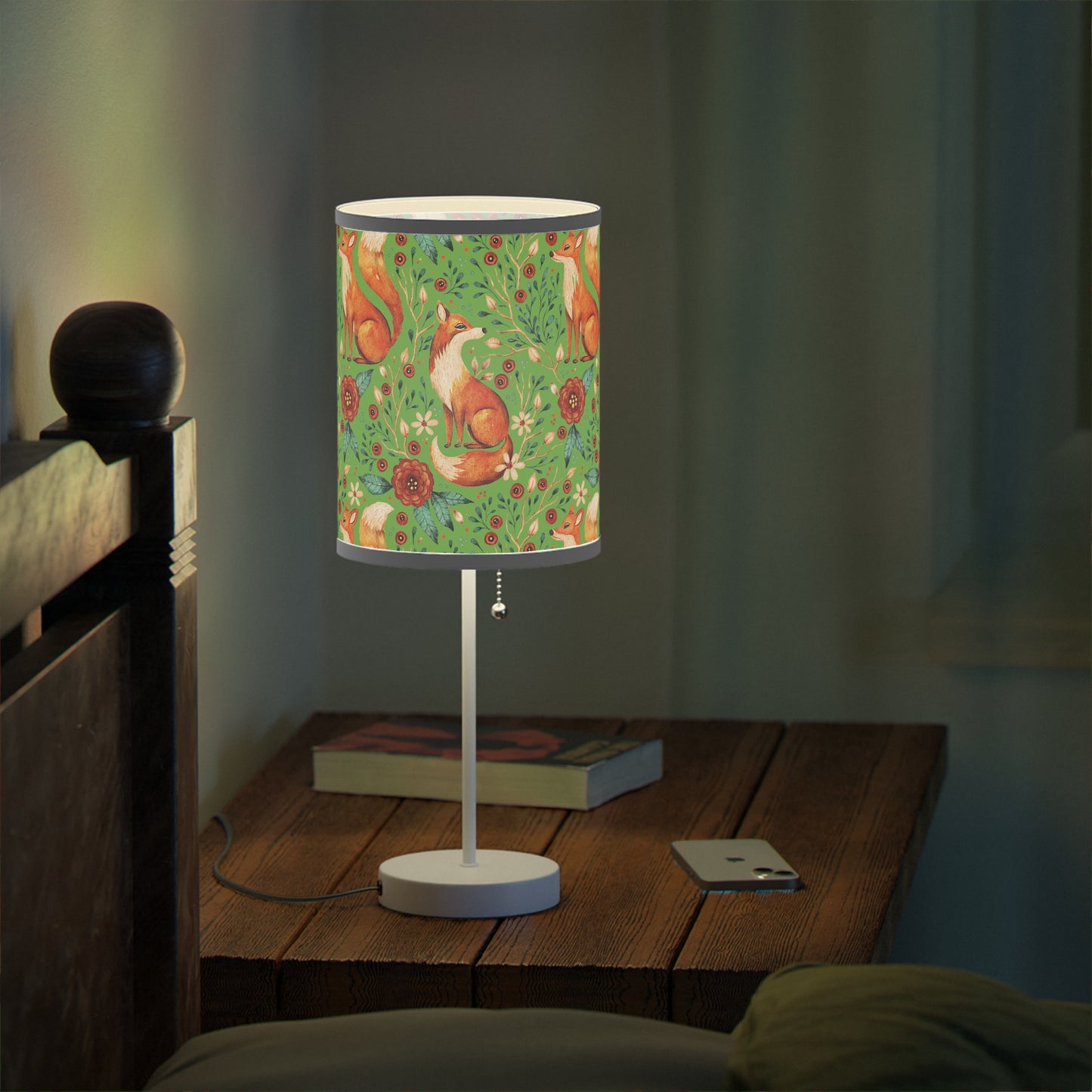 Whimsical Fox Floral Table Lamp - Stylish Decorative Lighting for Cozy Spaces  - Thyme Green
