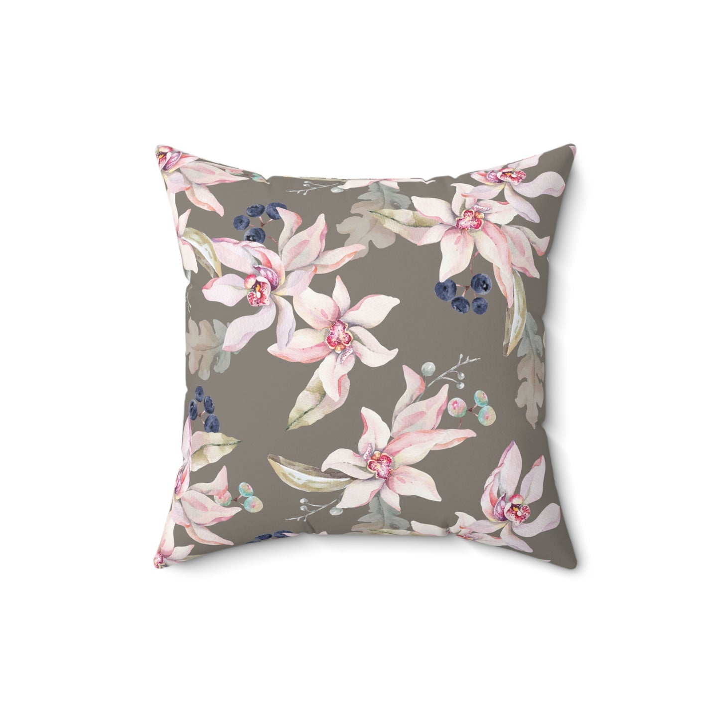 Orchid Bloom Reversible Throw Pillow – Gray & Pink with Royal Pattern Back