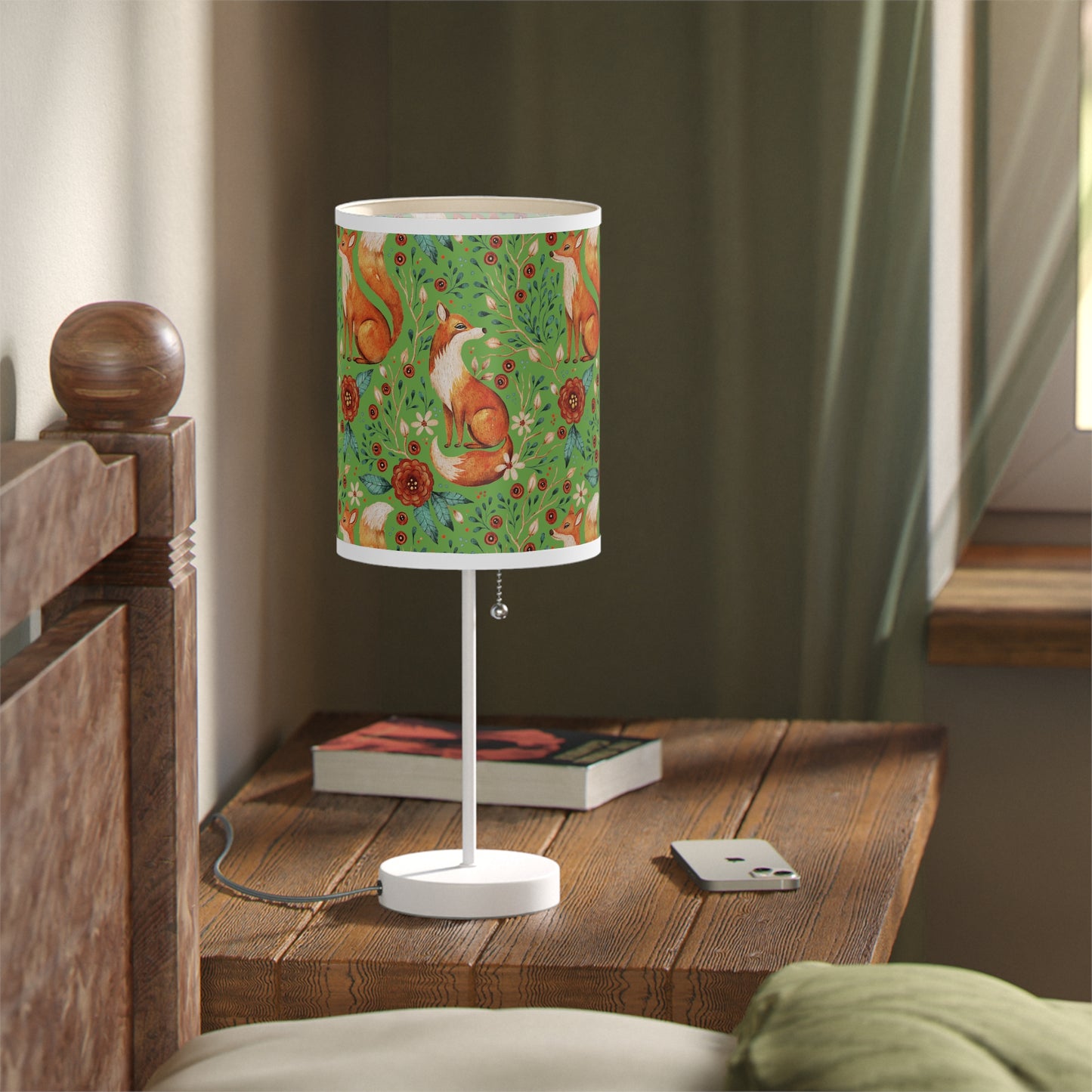 Whimsical Fox Floral Table Lamp - Stylish Decorative Lighting for Cozy Spaces  - Thyme Green