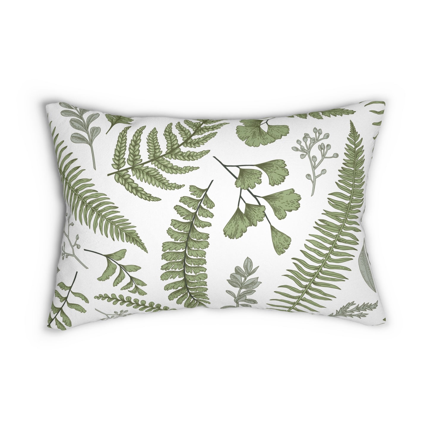 Botanical Lumbar Pillow - Fern & Damask Designs, Cozy Decor for Living Room, Green Accent Cushion for Home, Perfect Gift for Nature Lovers