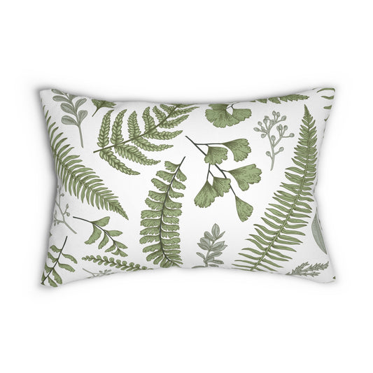 Botanical Lumbar Pillow - Fern & Damask Designs, Cozy Decor for Living Room, Green Accent Cushion for Home, Perfect Gift for Nature Lovers