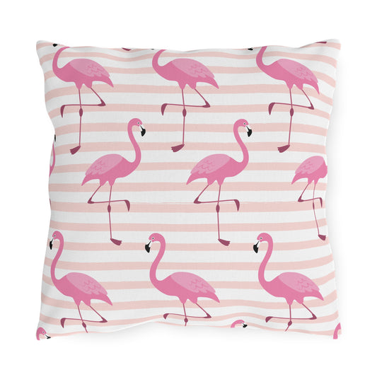 Tropical Flamingo Outdoor Pillow - Colorful Striped Cushion for Summer Decor