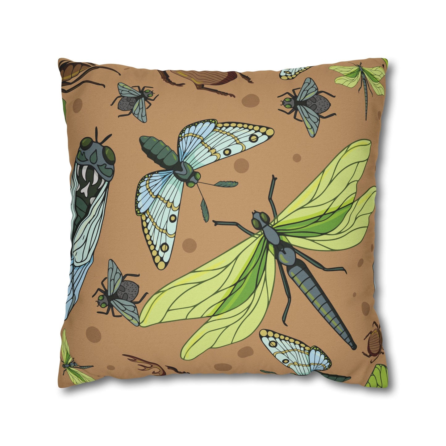 Nature-Inspired Dragonfly and Friends in Earthy Colors Decorative Pillowcase